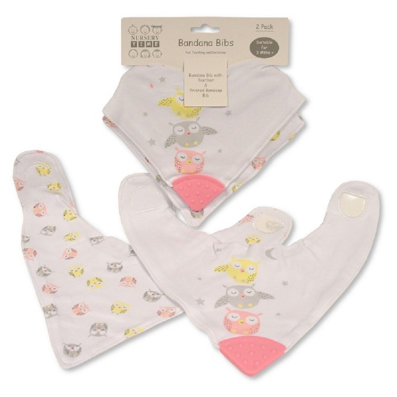 2 pack bandana bib with teether (pink/blue/grey)