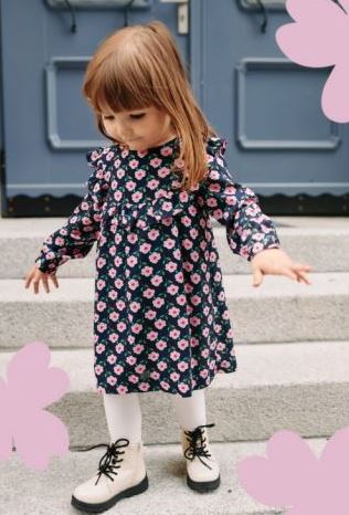 Navy blue dress with pink flowers
